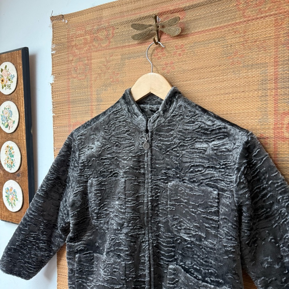 Pinco Pallino Italian Designer Faux Persian Lamb Fur Contemporary Grey Jacket - Picture 2 of 6